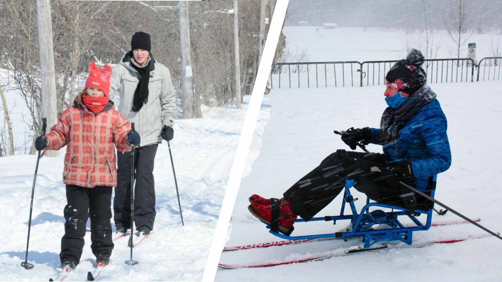 Une personne pratiquant le ski de fond dans le sentier de la Base Plein Air Sainte-Foy